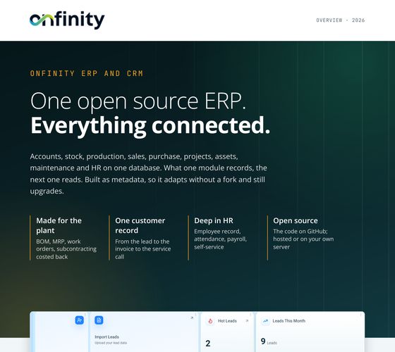 Cover of the brochure: Onfinity ERP and CRM: the overview